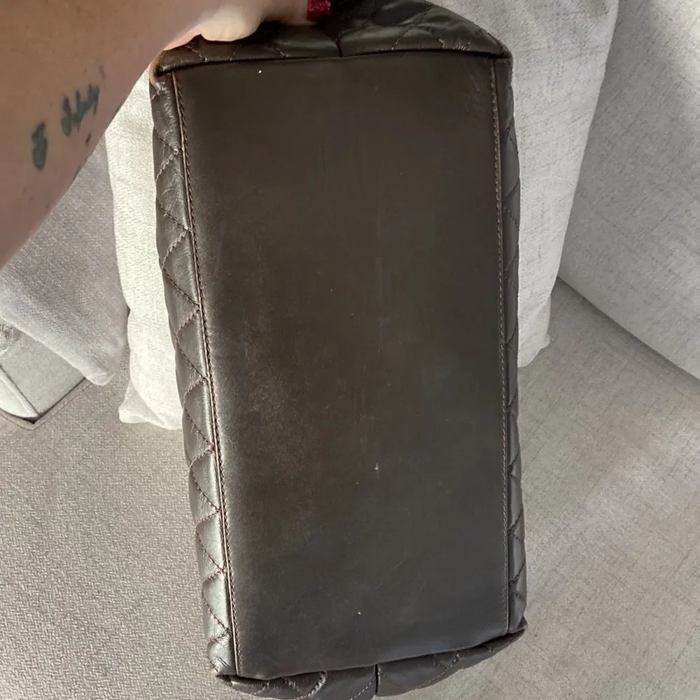 Chanel Lamb skin should’ve back zipper closure silver details chocolate color